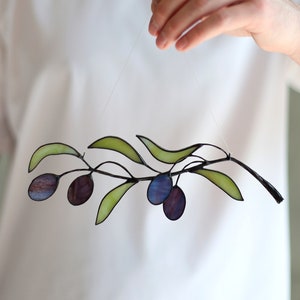 Stained Glass Olive Branch, Nature Suncatcher Artificial Branches, Plant Lover Gift Window Decoration