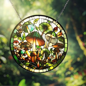 Mushroom ACRYLIC Window Hanging Decor Round Forest Window Decor, Cottagecore Mushroom Suncatcher Panel, Fairycore Home Accent Decor