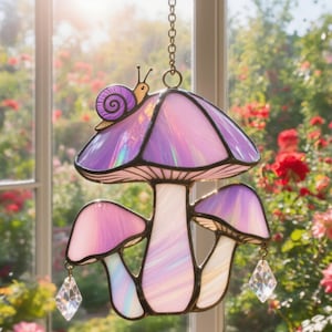 Enchanted Purple Mushroom Hand-Painted Glass Decoration – Window Art for Nature Lovers, Quote Suncatcher | Handmade Window Decor Gift
