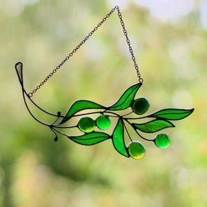 Stained Glass Suncatcher Olive Branch – Custom nature decor