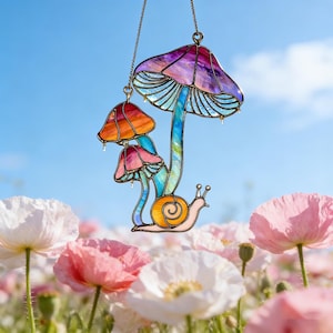 Colorful Suncatcher Mushrooms for Home Decoration Cottagecore Snail on Window Mushroom Hanging Suncatcher Unique Gift for Mushroom Lover