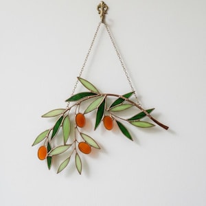 Olive Leaf Acrylic Suncatcher – Green Glass Window Hanging – Plant Lover Gift – Botanical Home Decor – Green Olive Branch Suncatcher