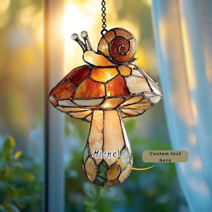 Mushroom Snail Faux Stained Glass Suncatcher, Autumn Decor