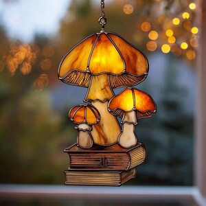 Mushroom Suncatcher Cozy Cottagecore Window Hanging Book Lover Sun Catcher Autumn Home Decor Gift NOT GLASS